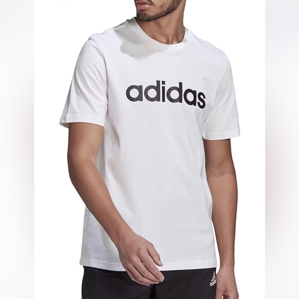Adidas Mens Essentials Embroidered Linear SJ Logo Tee White/ Black T-Shirt